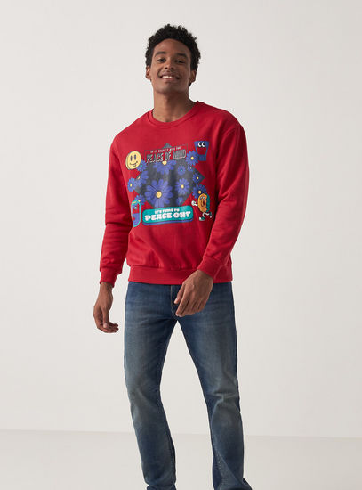 Graphic Print Sweatshirt with Long Sleeves and Crew Neck