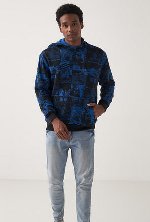 All Over Print Sweatshirt with Hood and Long Sleeves