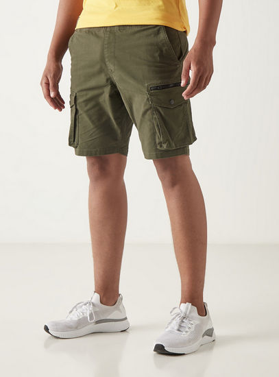 Solid Mid-Rise Shorts with Drawstring Closure and Pockets-Shorts-image-1