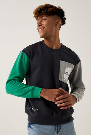 Colourblock Sweatshirt with Round Neck and Long Sleeves