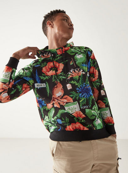 Floral Print Long Sleeves Sweatshirt with Hood