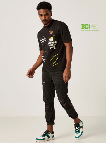 Graphic Print BCI Cotton T-shirt with Crew Neck and Short Sleeves