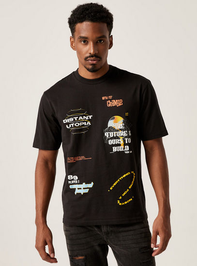 Graphic Print BCI Cotton T-shirt with Crew Neck and Short Sleeves