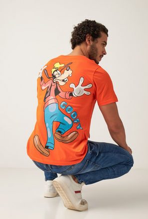 Goofy Print Crew Neck T-shirt with Short Sleeves