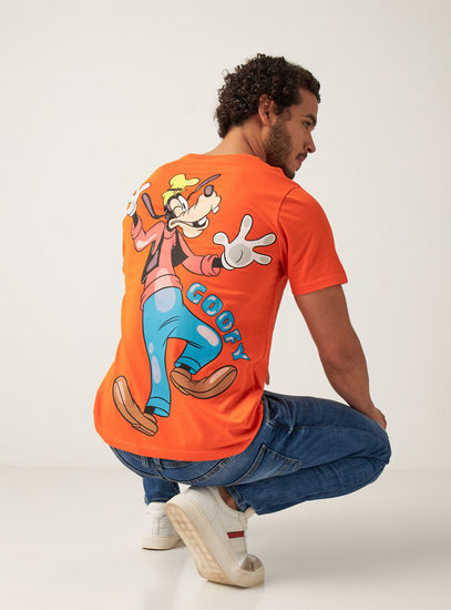 Goofy Print Crew Neck T-shirt with Short Sleeves