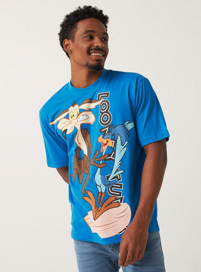 Looney Tunes Print Crew Neck T-shirt with Short Sleeves