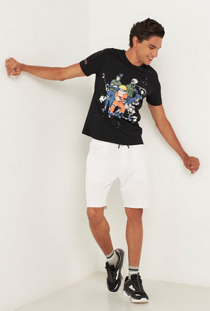 Naruto Print T-shirt with Crew Neck and Short Sleeves