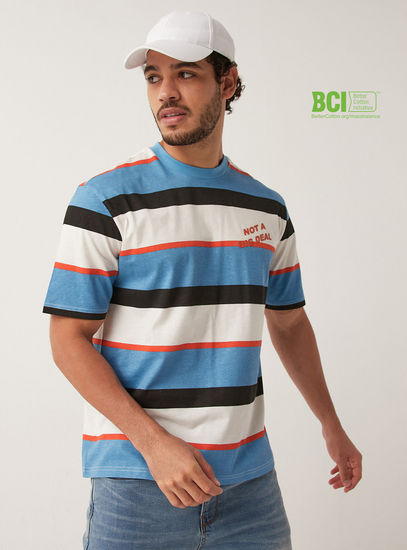 Striped BCI Cotton T-shirt with Round Neck and Short Sleeves