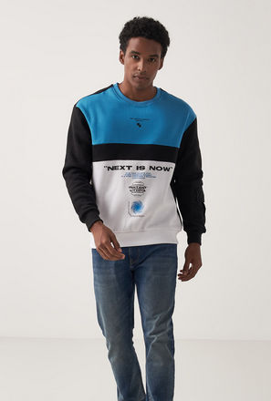 Colourblock Sweatshirt with Long Sleeves and Flap Pocket