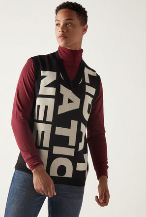 Typographic Print V-neck Sweater Vest