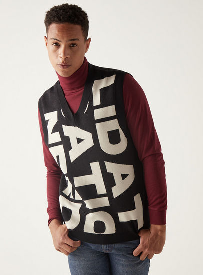Typographic Print V-neck Sweater Vest