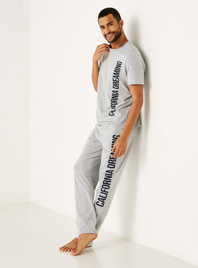 Printed BCI Cotton Crew Neck T-shirt and Pyjama Set-Sets-image-0