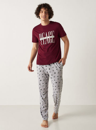 Printed Round Neck T-shirt and Pyjama Set
