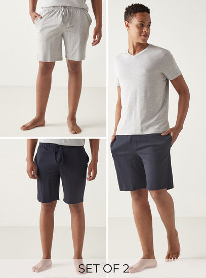 Set of 2 - Solid Shorts with Drawstring Closure and Pockets
