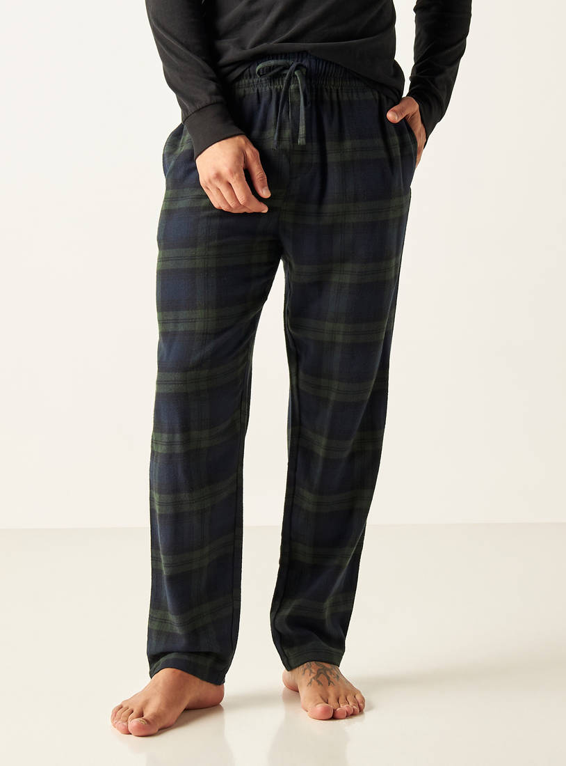 Checked Flannel Pyjamas with Drawstring Closure and Pockets-Shorts & Pyjamas-image-0