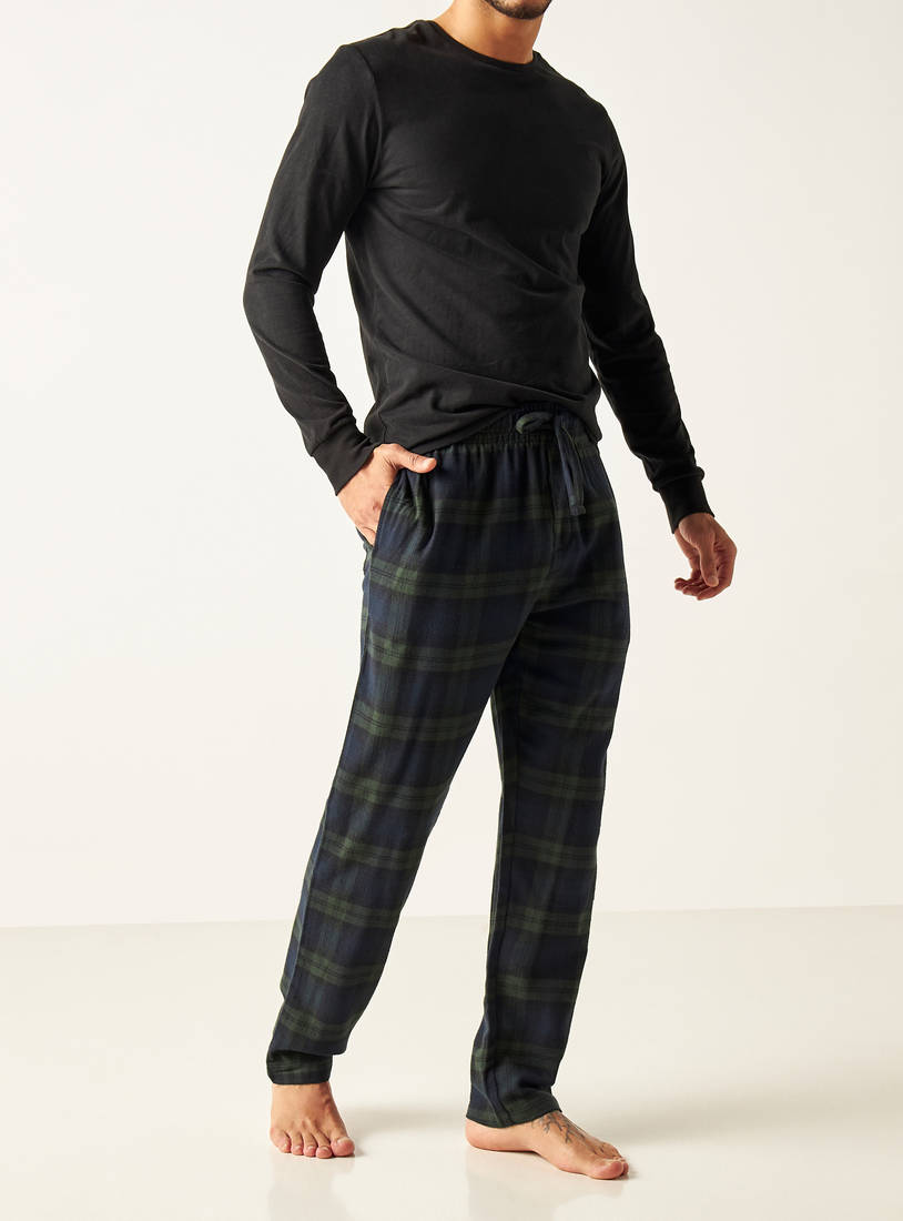 Checked Flannel Pyjamas with Drawstring Closure and Pockets-Shorts & Pyjamas-image-1