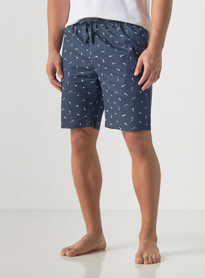 Key Print Shorts with Drawstring Closure and Pockets-Shorts & Pyjamas-image-0