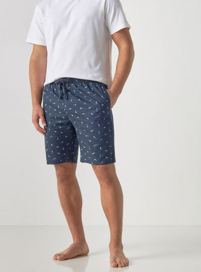 Key Print Shorts with Drawstring Closure and Pockets-Shorts & Pyjamas-image-1