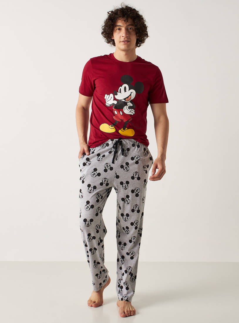 Mickey Mouse Print Round Neck T-shirt and Pyjamas Set-Sets-image-0