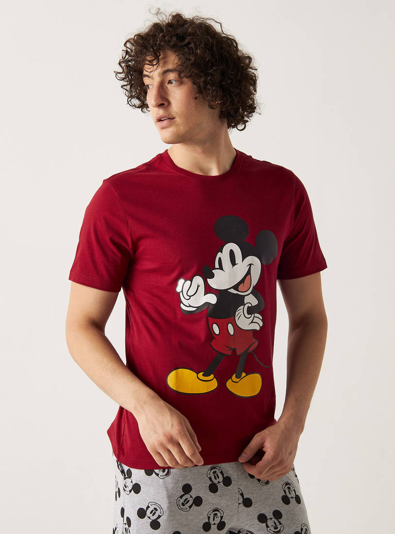 Mickey Mouse Print Round Neck T-shirt and Pyjamas Set-Sets-image-1