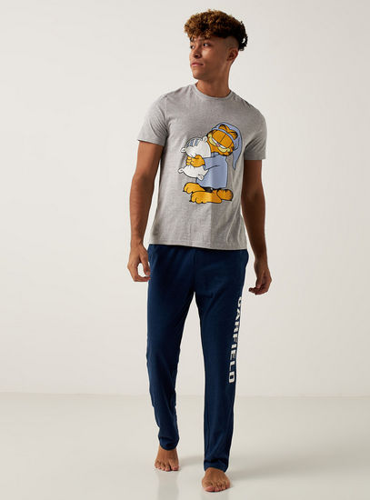 Garfield Print Short Sleeves T-shirt and Pyjama Set