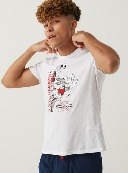 Bugs Bunny Print Round Neck T-shirt and Shorts Set-Sets-image-1