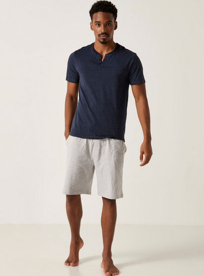 Textured Henley BCI Cotton T-shirt with Short Sleeves and Button Closure
