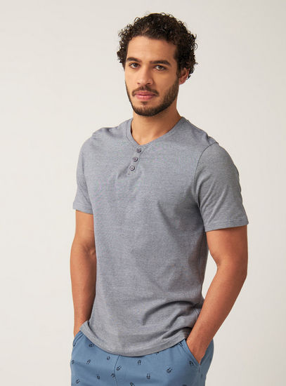 Striped Henley Neck T-shirt -Tops-image-0