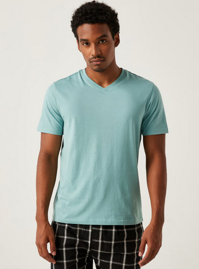 Plain V-neck T-shirt -Tops-image-1
