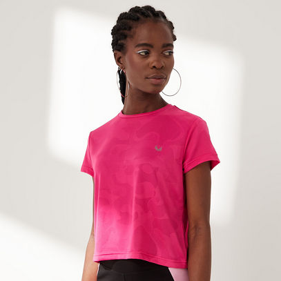 Jacquard Textured Crop T-shirt with Short Sleeves