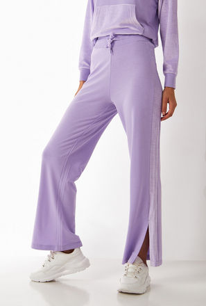 Corduroy Detail Wide Leg Pants with Side Slit