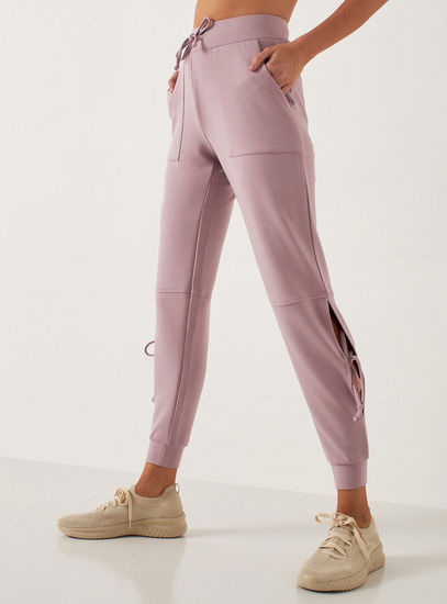 Solid Joggers with Drawstring Closure and Tie-Up Detail-Track Pants & Joggers-image-0