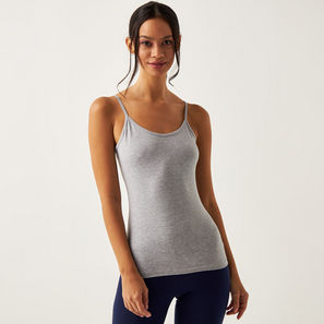 Solid Vest with Scoop Neck and Spaghetti Shoulder Straps