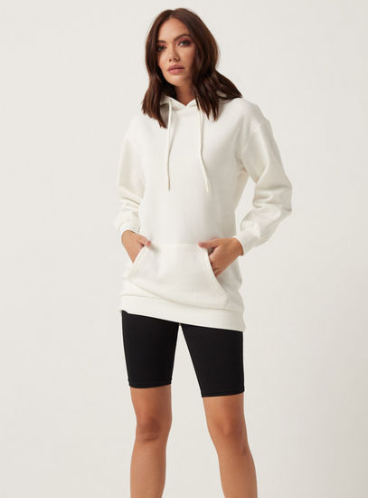 Solid Sweatshirt with Hood and Long Sleeves