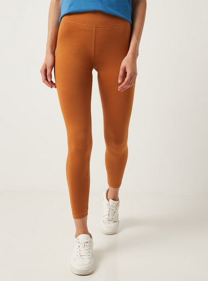 Solid Full Length Leggings with Elasticated Waistband