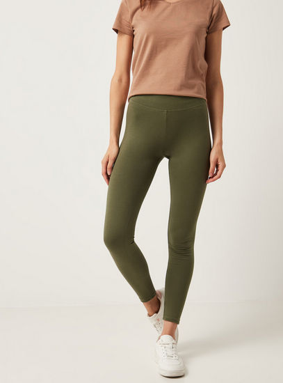 Solid Full Length Leggings with Elasticated Waistband