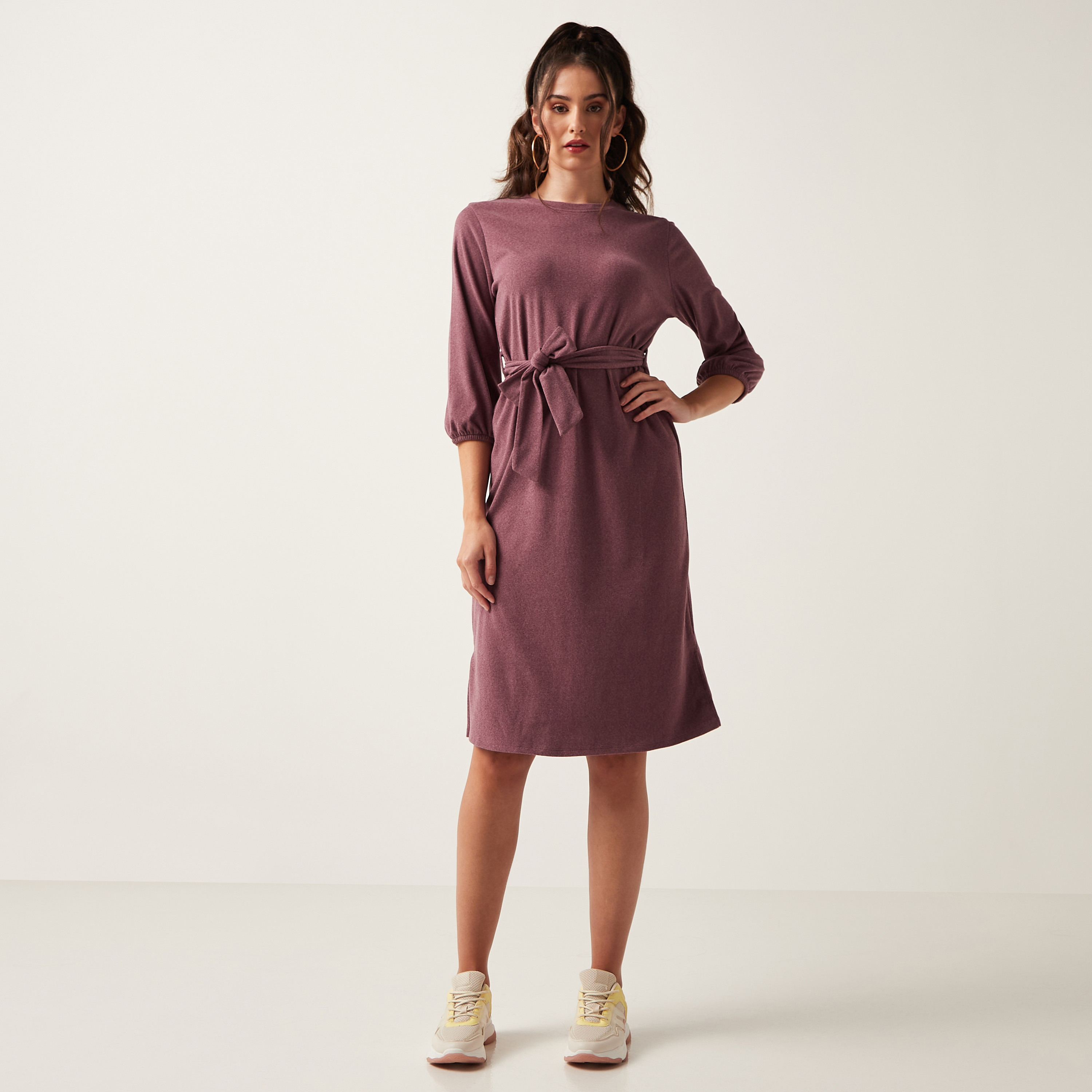 Plain midi 2025 dress with sleeves