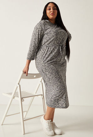 All-Over Print Dress with 3/4 Sleeves and Drawstring Waist