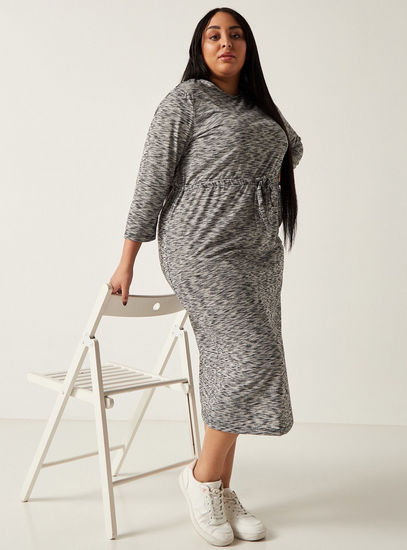 All-Over Print Dress with 3/4 Sleeves and Drawstring Waist