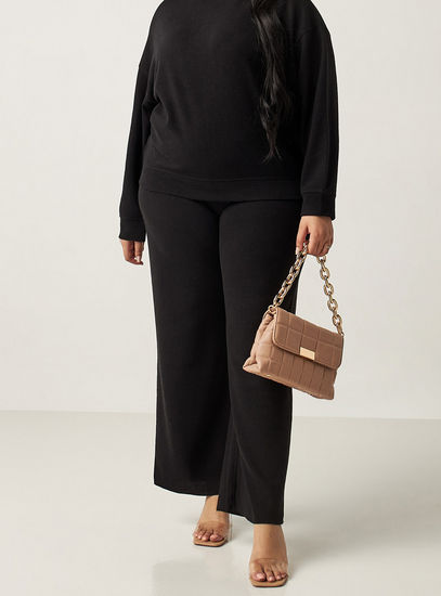 Solid Wide Leg Pants with Drawstring Closure