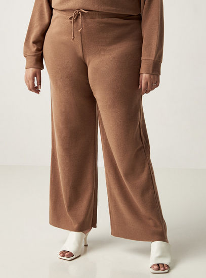 Solid Wide Leg Pants with Drawstring Closure