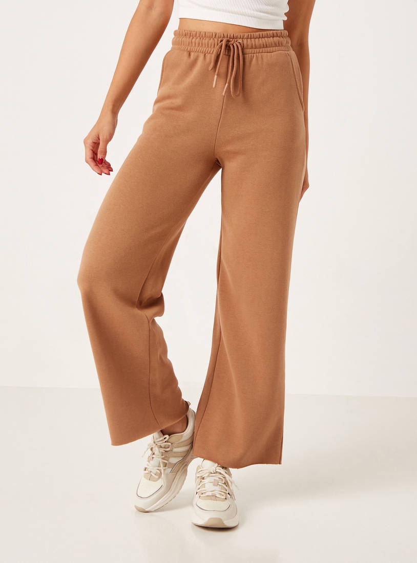 Solid Track Pants with Drawstring Closure and Pockets-Joggers-image-0