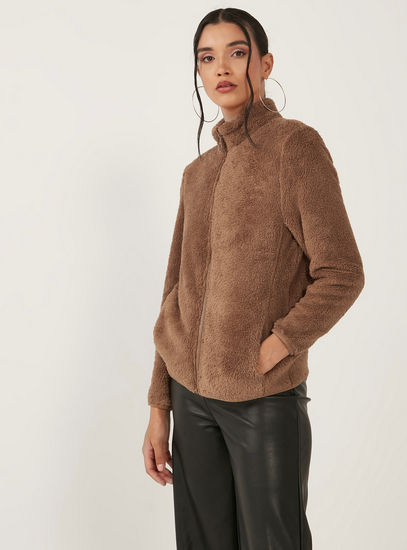 Textured Zip Through Jacket with Long Sleeves and Pockets