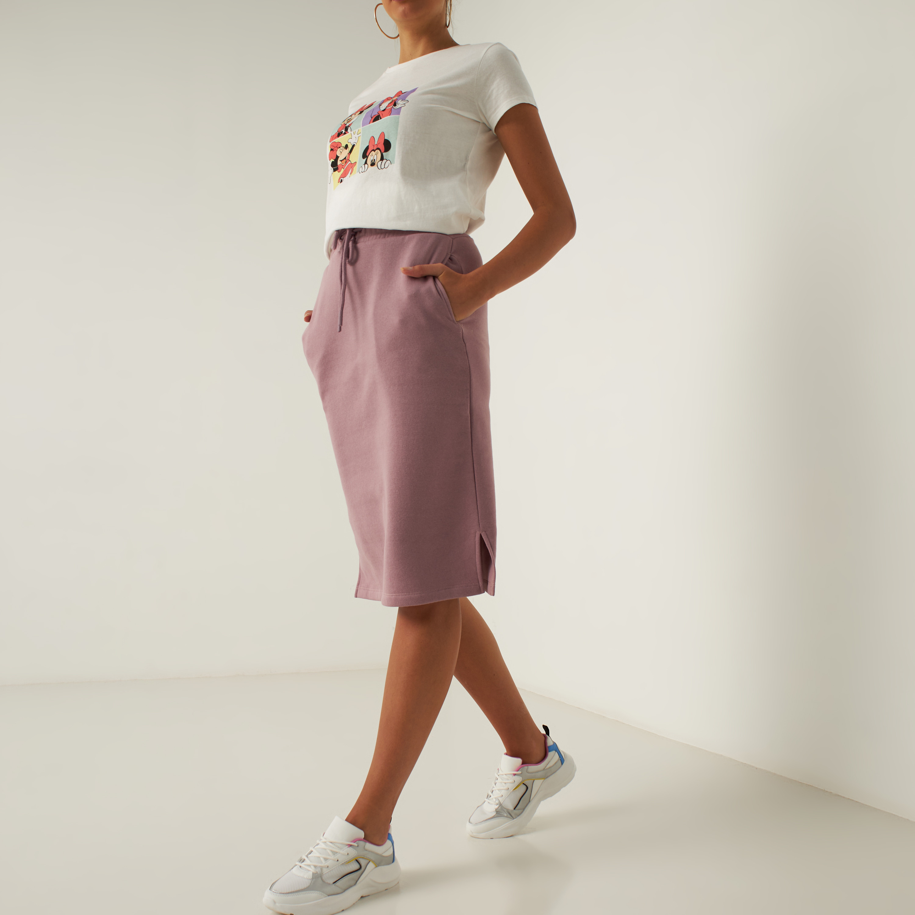 Pink linen pencil outlet skirt