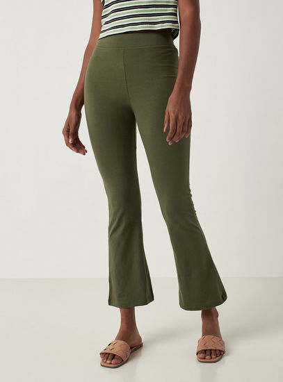 Solid Wide Leg Pants with Elasticised Waistband-Leggings-image-0