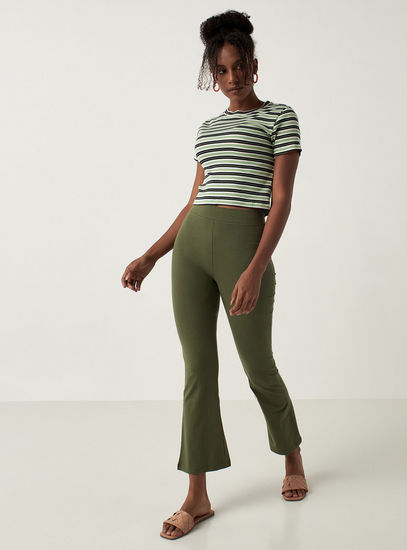 Solid Wide Leg Pants with Elasticised Waistband-Leggings-image-1