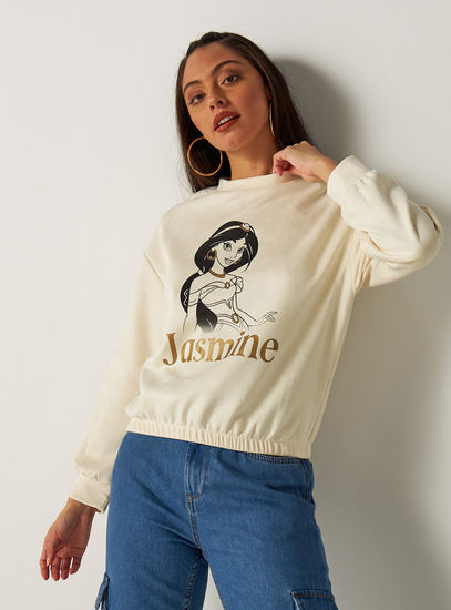 Jasmine Print Suede Sweatshirt with Crew Neck and Long Sleeves