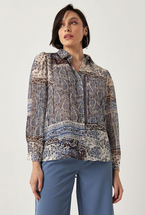 Printed Shirt with Long Sleeves and Button Closure