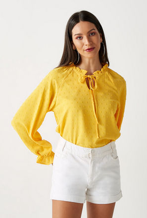 Textured Top with Pie Crust Neck and Long Sleeves