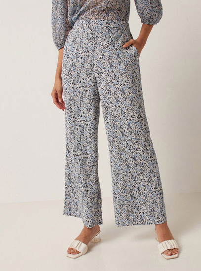 All-Over Print Wide Leg Palazzo Pants with Pockets and Elasticated Waistband